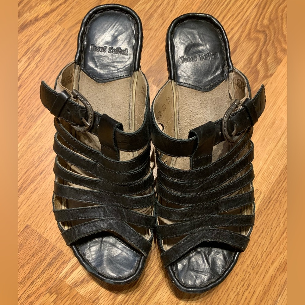 Josef Seibel, black heel sandal, 9, GUC
